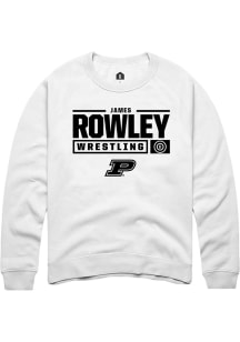 James Rowley Rally Mens White Purdue Boilermakers NIL Stacked Box Crew Sweatshirt