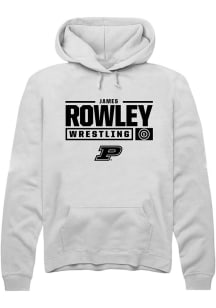 James Rowley Rally Mens White Purdue Boilermakers NIL Stacked Box Hooded Sweatshirt