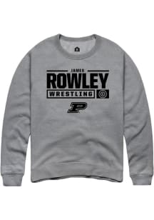 James Rowley Rally Mens Graphite Purdue Boilermakers NIL Stacked Box Crew Sweatshirt