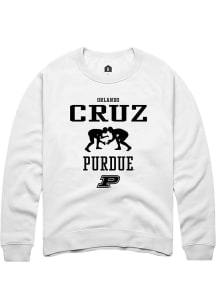 Orlando Cruz Rally Mens White Purdue Boilermakers NIL Sport Icon Crew Sweatshirt