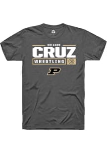 Orlando Cruz Dark Grey Purdue Boilermakers NIL Stacked Box Short Sleeve T Shirt