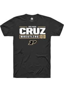 Orlando Cruz Black Purdue Boilermakers NIL Stacked Box Short Sleeve T Shirt