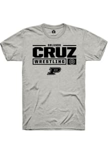 Orlando Cruz Ash Purdue Boilermakers NIL Stacked Box Short Sleeve T Shirt