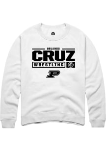 Orlando Cruz Rally Mens White Purdue Boilermakers NIL Stacked Box Crew Sweatshirt