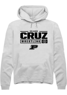 Orlando Cruz Rally Mens White Purdue Boilermakers NIL Stacked Box Hooded Sweatshirt