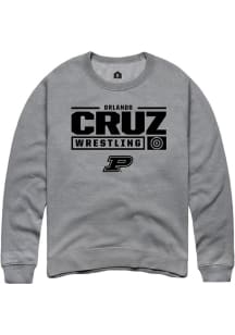 Orlando Cruz Rally Mens Graphite Purdue Boilermakers NIL Stacked Box Crew Sweatshirt