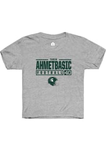 Tarik Ahmetbasic Rally Youth Grey Michigan State Spartans NIL Stacked Box Short Sleeve T-Shirt