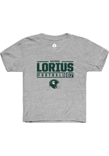 Hayden Lorius Rally Youth Grey Michigan State Spartans NIL Stacked Box Short Sleeve T-Shirt