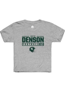 Justin Denson Rally Youth Grey Michigan State Spartans NIL Stacked Box Short Sleeve T-Shirt