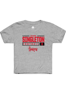 Deshon Singleton Rally Youth Grey Nebraska Cornhuskers NIL Stacked Box Short Sleeve T-Shirt