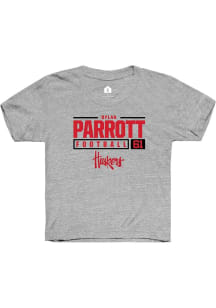 Dylan Parrott Rally Youth Grey Nebraska Cornhuskers NIL Stacked Box Short Sleeve T-Shirt