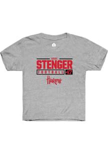 Gage Stenger Rally Youth Grey Nebraska Cornhuskers NIL Stacked Box Short Sleeve T-Shirt