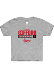 Isaac Gifford Rally Youth Grey Nebraska Cornhuskers NIL Stacked Box Short Sleeve T-Shirt