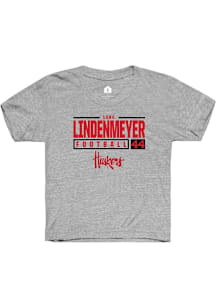 Luke Lindenmeyer  Rally Nebraska Cornhuskers Youth Grey NIL Stacked Box Short Sleeve T-Shirt