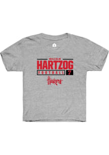 Malcolm Hartzog Rally Youth Grey Nebraska Cornhuskers NIL Stacked Box Short Sleeve T-Shirt