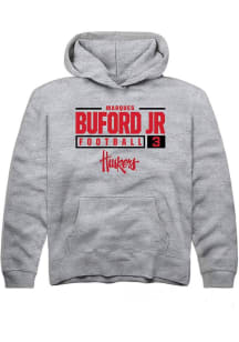 Marques Buford Jr. Rally Youth Grey Nebraska Cornhuskers NIL Stacked Box Long Sleeve Hooded Sweats..