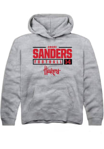 Amare Sanders Rally Youth Grey Nebraska Cornhuskers NIL Stacked Box Long Sleeve Hooded Sweatshirt