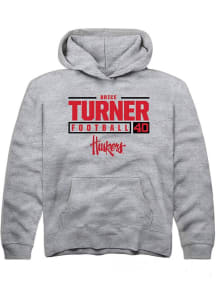 Brice Turner Rally Youth Grey Nebraska Cornhuskers NIL Stacked Box Long Sleeve Hooded Sweatshirt