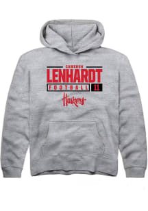 Cameron Lenhardt Rally Youth Grey Nebraska Cornhuskers NIL Stacked Box Long Sleeve Hooded Sweatshi..