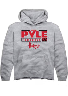 Gibson Pyle Rally Youth Grey Nebraska Cornhuskers NIL Stacked Box Long Sleeve Hooded Sweatshirt