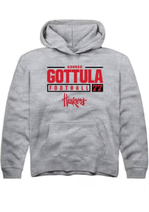 Gunnar Gottula Rally Youth Grey Nebraska Cornhuskers NIL Stacked Box Long Sleeve Hooded Sweatshirt