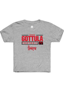 Gunnar Gottula Rally Youth Grey Nebraska Cornhuskers NIL Stacked Box Short Sleeve T-Shirt