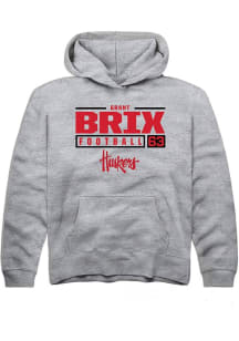 Grant Brix Rally Youth Grey Nebraska Cornhuskers NIL Stacked Box Long Sleeve Hooded Sweatshirt