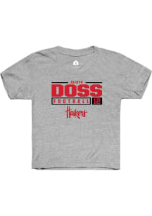 jaidyn Doss Rally Youth Grey Nebraska Cornhuskers NIL Stacked Box Short Sleeve T-Shirt