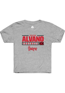 Tristan Alvano Rally Youth Grey Nebraska Cornhuskers NIL Stacked Box Short Sleeve T-Shirt