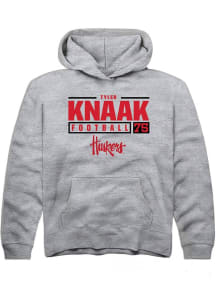 Tyler Knaak Rally Youth Grey Nebraska Cornhuskers NIL Stacked Box Long Sleeve Hooded Sweatshirt