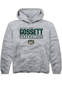Caleb Gossett  Rally Ohio Bobcats Youth Grey NIL Stacked Box Long Sleeve Hoodie