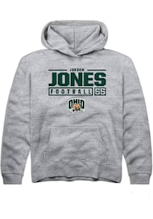 Jordon Jones  Rally Ohio Bobcats Youth Grey NIL Stacked Box Long Sleeve Hoodie
