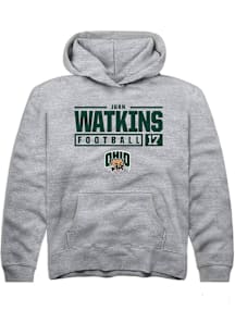 Juan Watkins  Rally Ohio Bobcats Youth Grey NIL Stacked Box Long Sleeve Hoodie