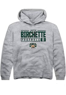 Justin Birchette  Rally Ohio Bobcats Youth Grey NIL Stacked Box Long Sleeve Hoodie