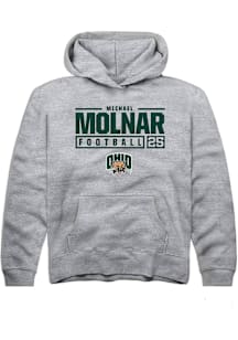 Michael Molnar  Rally Ohio Bobcats Youth Grey NIL Stacked Box Long Sleeve Hoodie