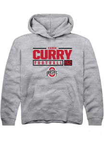 Caden Curry Rally Youth Grey Ohio State Buckeyes NIL Stacked Box Long Sleeve Hooded Sweatshirt