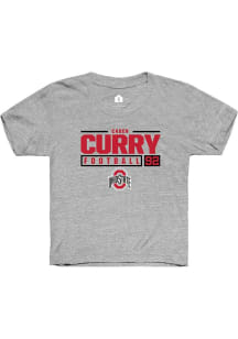 Caden Curry Rally Youth Grey Ohio State Buckeyes NIL Stacked Box Short Sleeve T-Shirt