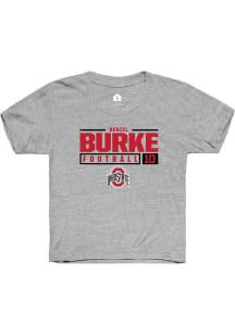 Denzel Burke Rally Youth Grey Ohio State Buckeyes NIL Stacked Box Short Sleeve T-Shirt