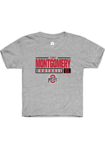 Luke Montgomery Rally Youth Grey Ohio State Buckeyes NIL Stacked Box Short Sleeve T-Shirt