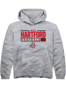 Malik Hartford Rally Youth Grey Ohio State Buckeyes NIL Stacked Box Long Sleeve Hooded Sweatshir..