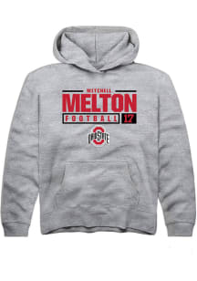 Mitchell Melton Rally Youth Grey Ohio State Buckeyes NIL Stacked Box Long Sleeve Hooded Sweatshi..