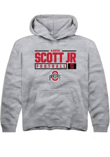 Aaron Scott Jr Rally Youth Grey Ohio State Buckeyes NIL Stacked Box Long Sleeve Hooded Sweatshir..