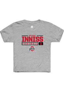 Brandon Inniss Rally Youth Grey Ohio State Buckeyes NIL Stacked Box Short Sleeve T-Shirt