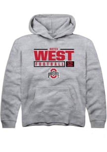 Bryce West Rally Youth Grey Ohio State Buckeyes NIL Stacked Box Long Sleeve Hooded Sweatshirt