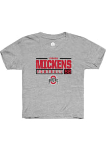 Joshua Mickens Rally Youth Grey Ohio State Buckeyes NIL Stacked Box Short Sleeve T-Shirt