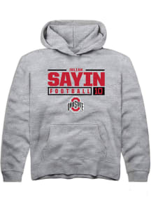 Julian Sayin Rally Youth Grey Ohio State Buckeyes NIL Stacked Box Long Sleeve Hooded Sweatshirt