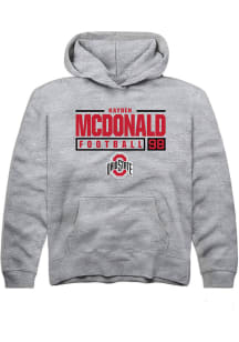 Kayden McDonald Rally Youth Grey Ohio State Buckeyes NIL Stacked Box Long Sleeve Hooded Sweatshirt