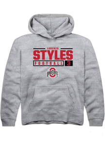 Lorenzo Styles Rally Youth Grey Ohio State Buckeyes NIL Stacked Box Graphic Long Sleeve Hooded S..