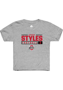 Lorenzo Styles Rally Youth Grey Ohio State Buckeyes NIL Stacked Box Graphic Short Sleeve T-Shirt
