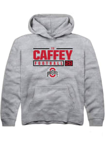 TC Caffey Rally Youth Grey Ohio State Buckeyes NIL Stacked Box Long Sleeve Hooded Sweatshirt